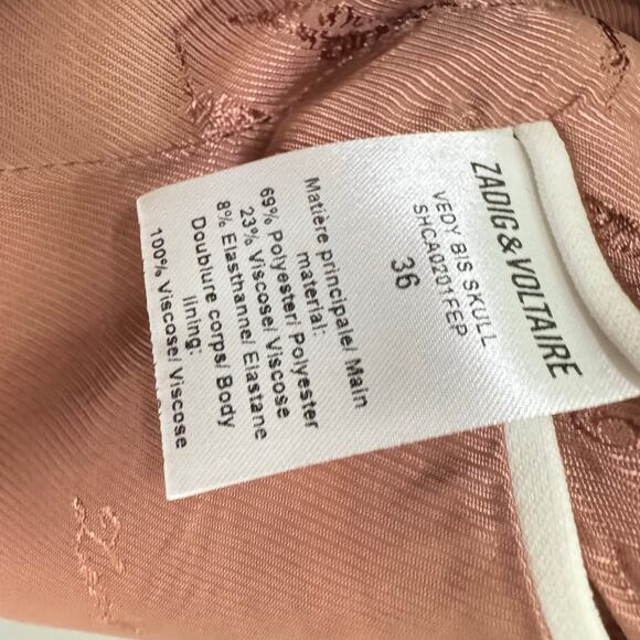 Zadig & Voltaire Vedy Bis Skull Ecru Single Breasted Blazer Size 36S Corpcore - Picture 8 of 15